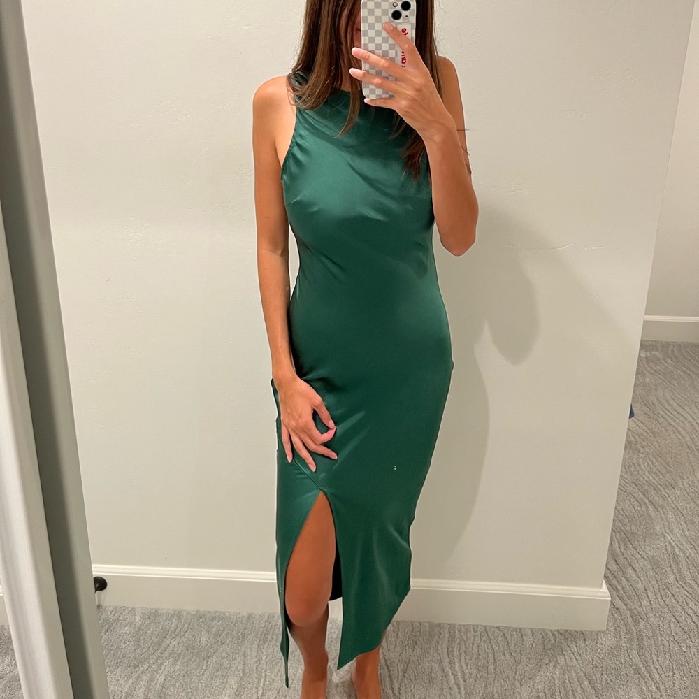 Petal and Pup Satin Green Midi Dress - Picture 2 of 4
